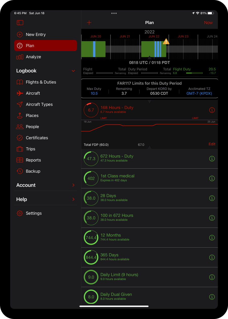 LogTen Pro's InSight Feature on iPad